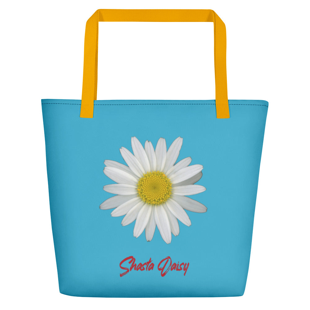 Shasta Daisy Flower White | Tote Bag | Large | Pool Blue