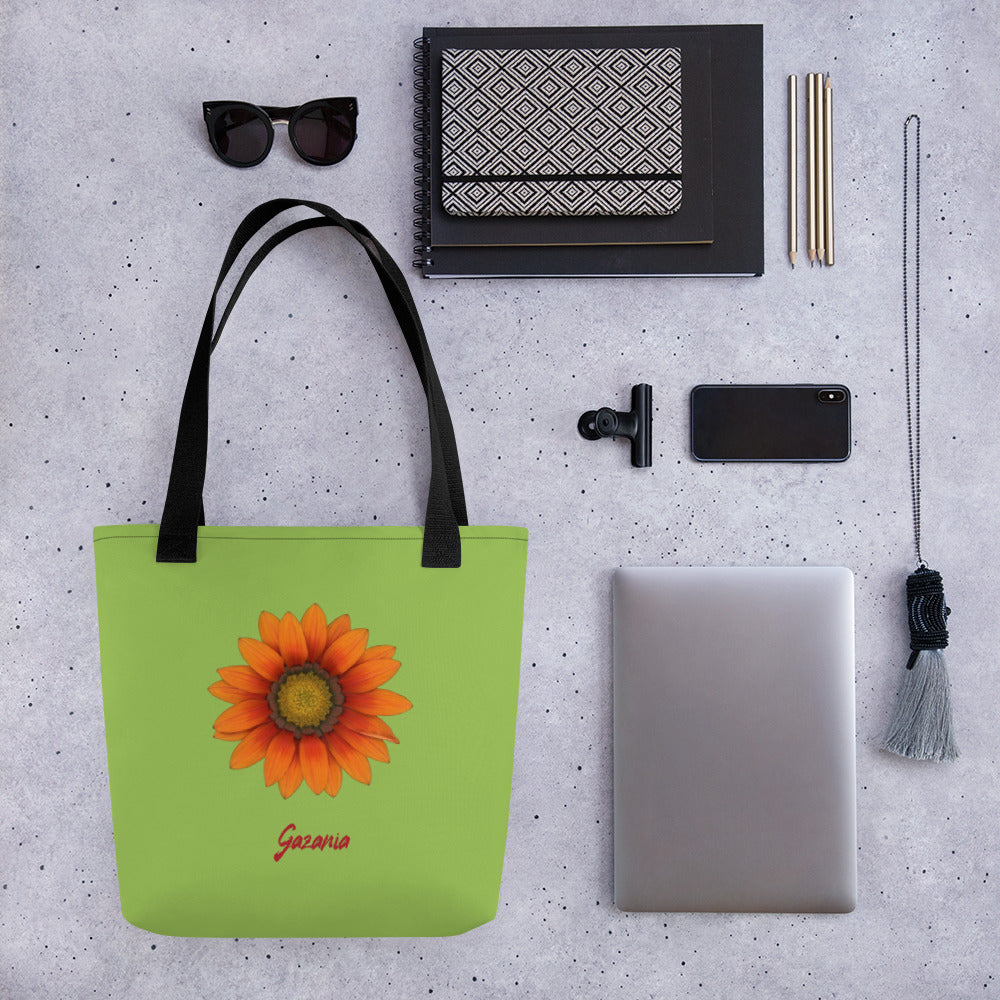 Gazania Flower Orange | Tote Bag | Small | Pistachio Green