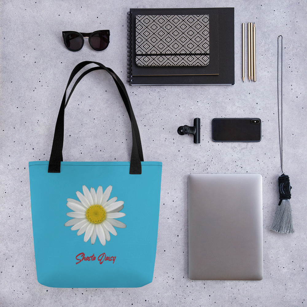 Shasta Daisy Flower White | Tote Bag | Small | Pool Blue