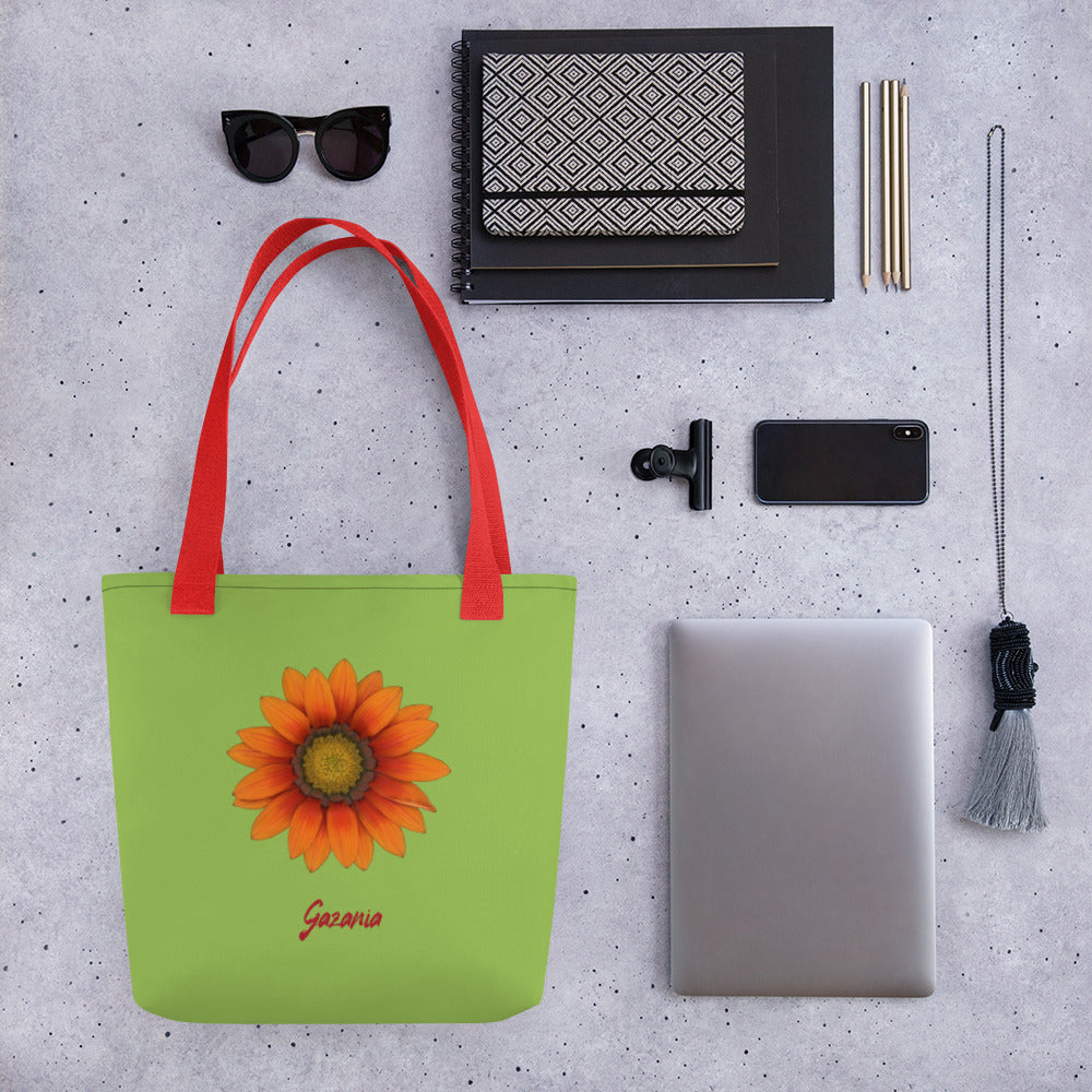 Gazania Flower Orange | Tote Bag | Small | Pistachio Green