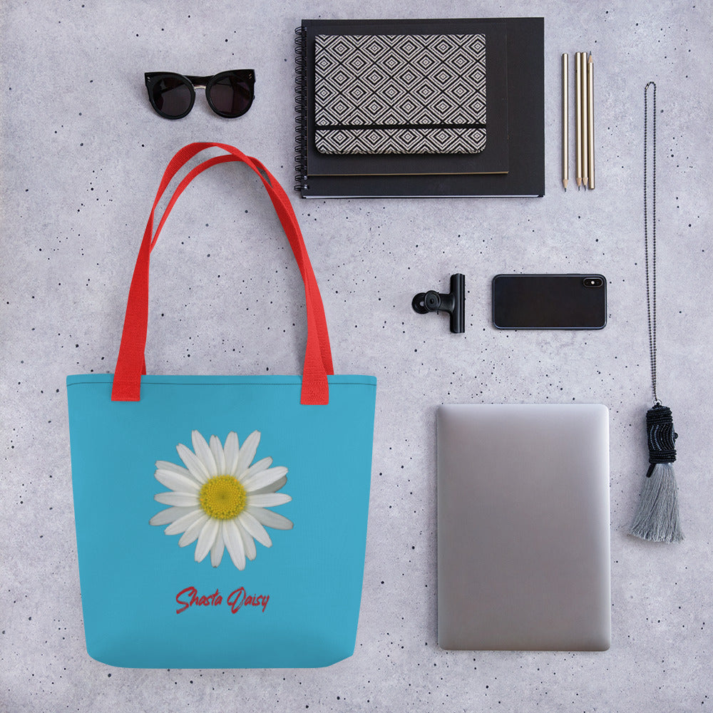 Shasta Daisy Flower White | Tote Bag | Small | Pool Blue