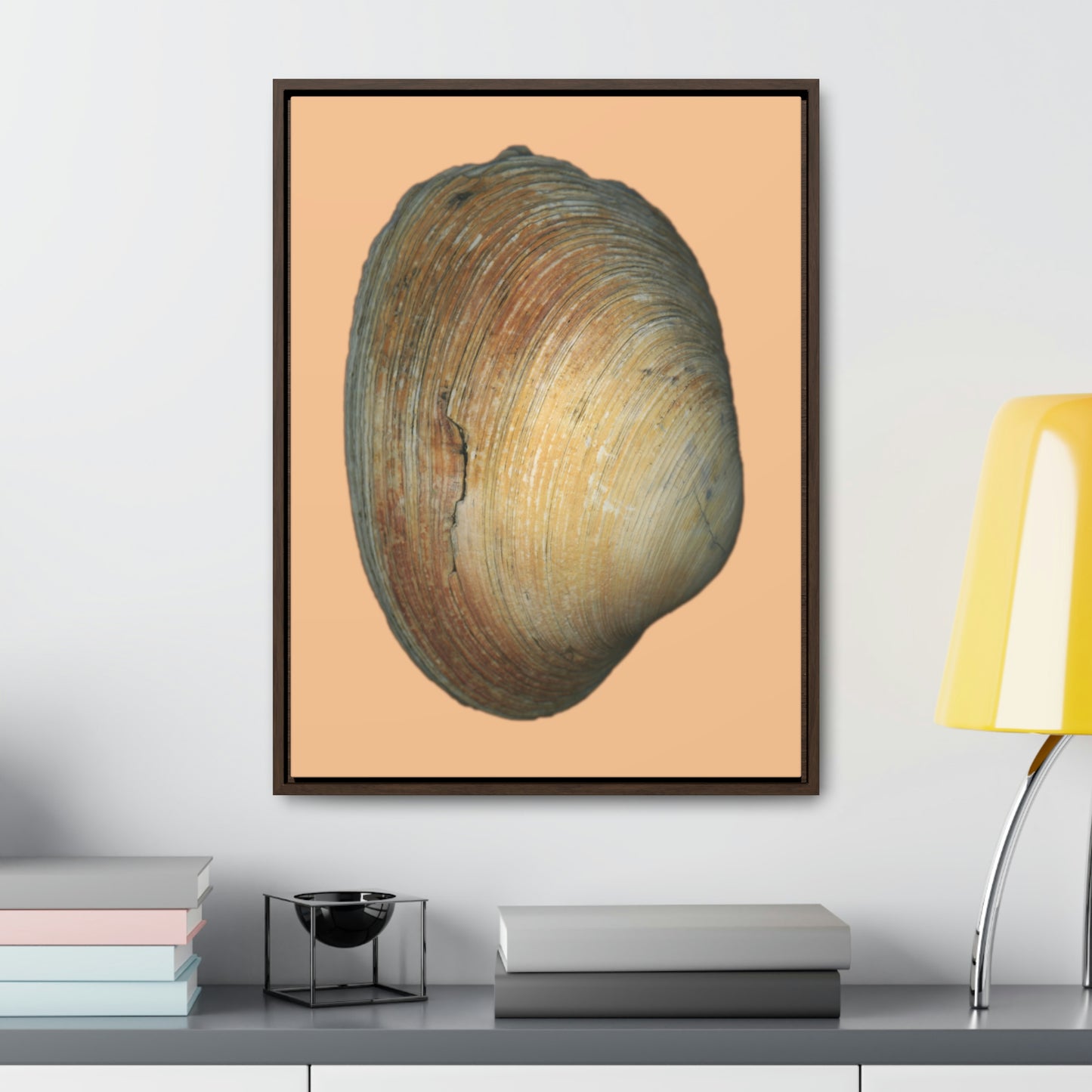 Quahog Clam Shell Purple Right Exterior | Framed Canvas | Desert Tan Background