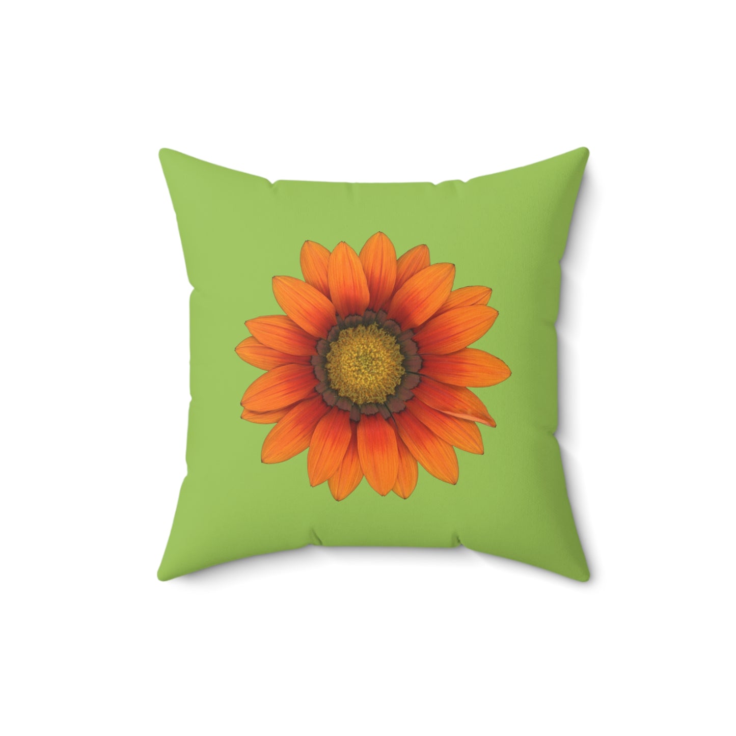 Throw Pillow | Gazania Flower Orange | Pistachio Green | 16x16 Bloomcore Cottagecore Gardencore Fairycore