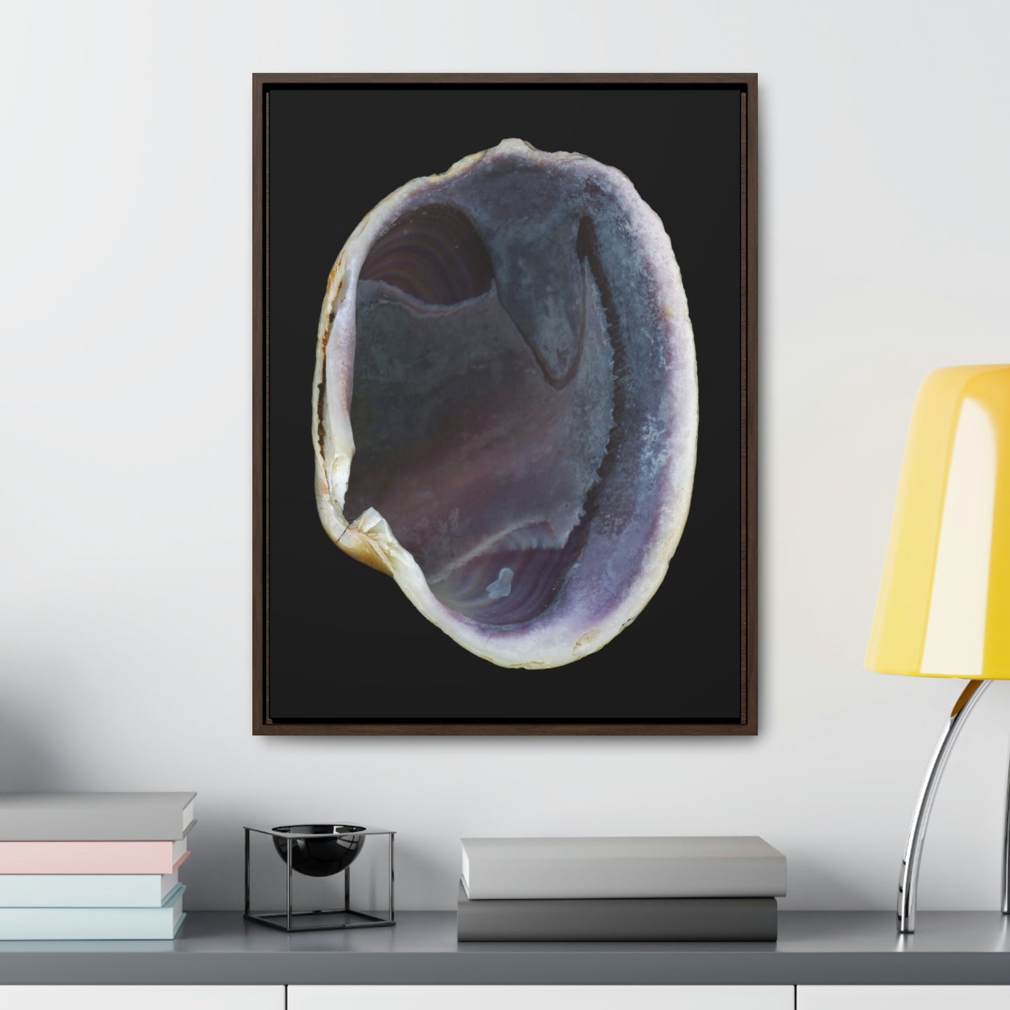 Quahog Clam Shell Purple Right Interior | Framed Canvas | Black Background