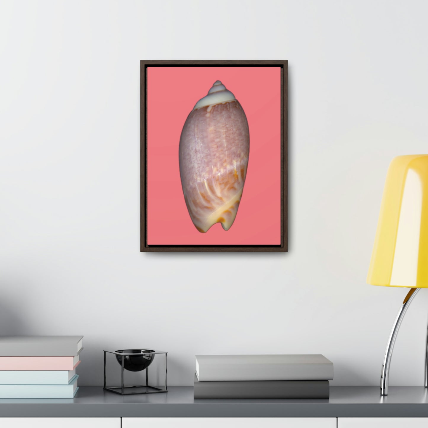 Olive Snail Shell Brown Dorsal | Framed Canvas | Salmon Background