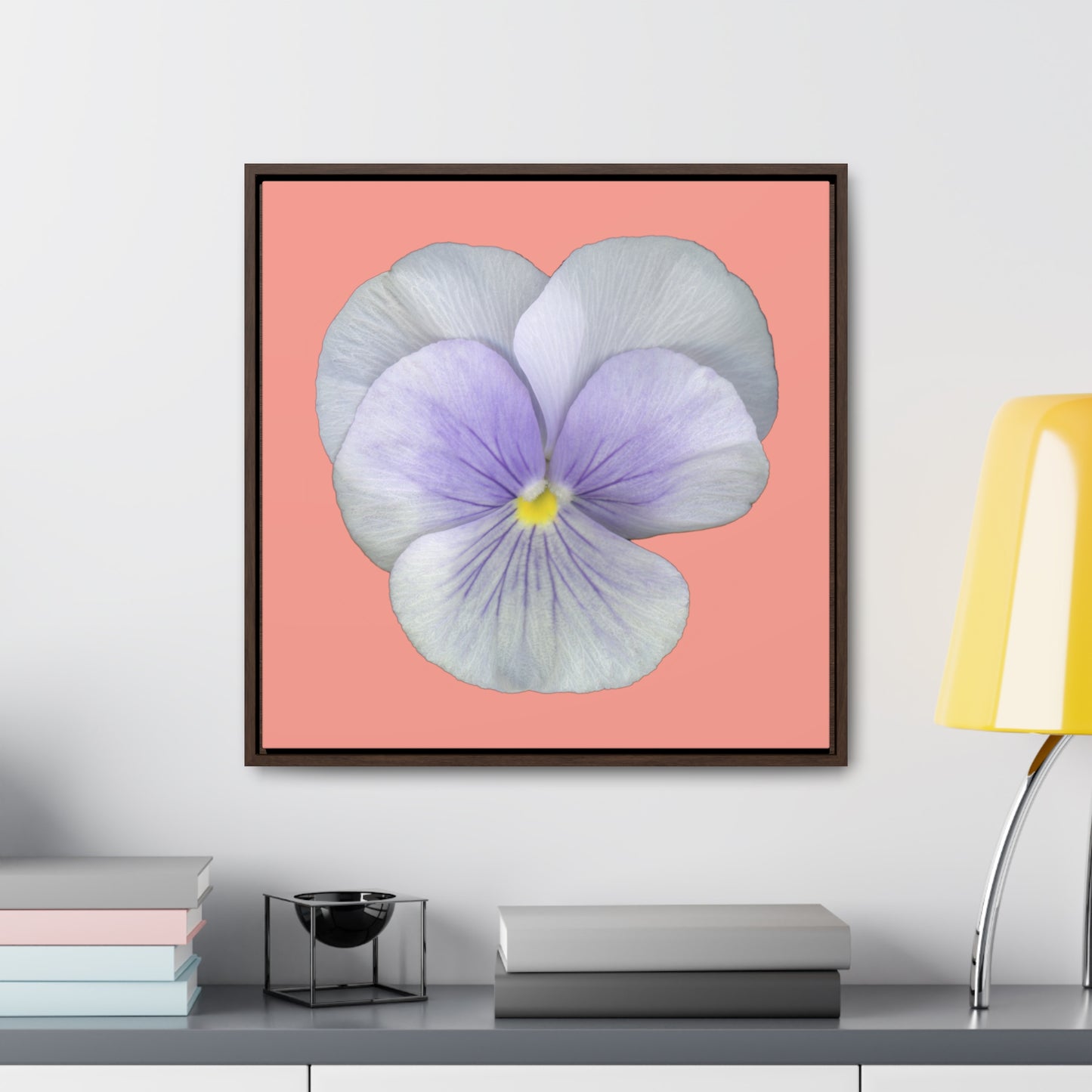 Pansy Viola Flower Lavender | Framed Canvas | Flamingo Pink Background