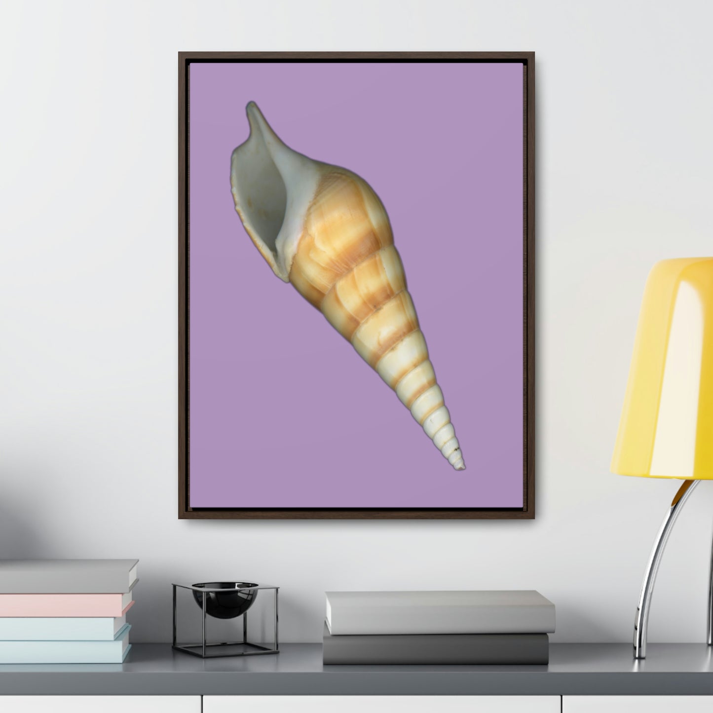 Turrid Shell Tan Apertural | Framed Canvas | Lavender Background