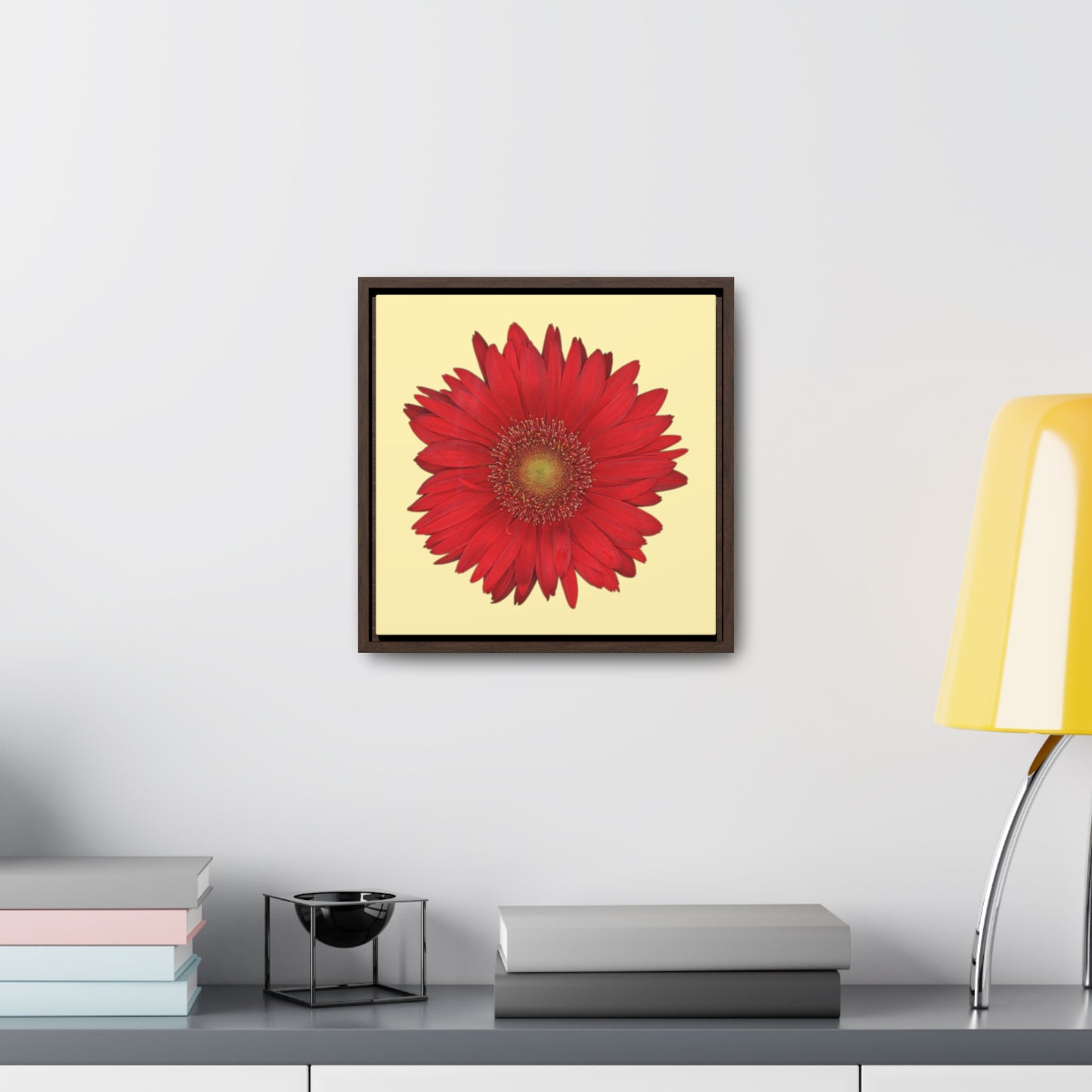 Gerbera Daisy Flower Red | Framed Canvas | Sunshine Background