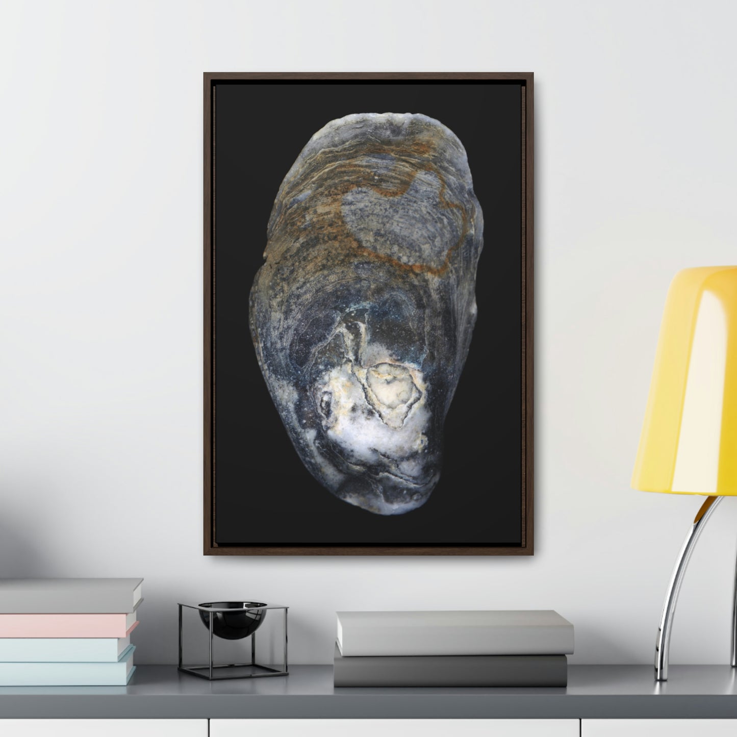 Oyster Shell Blue Right Exterior | Framed Canvas | Black Background