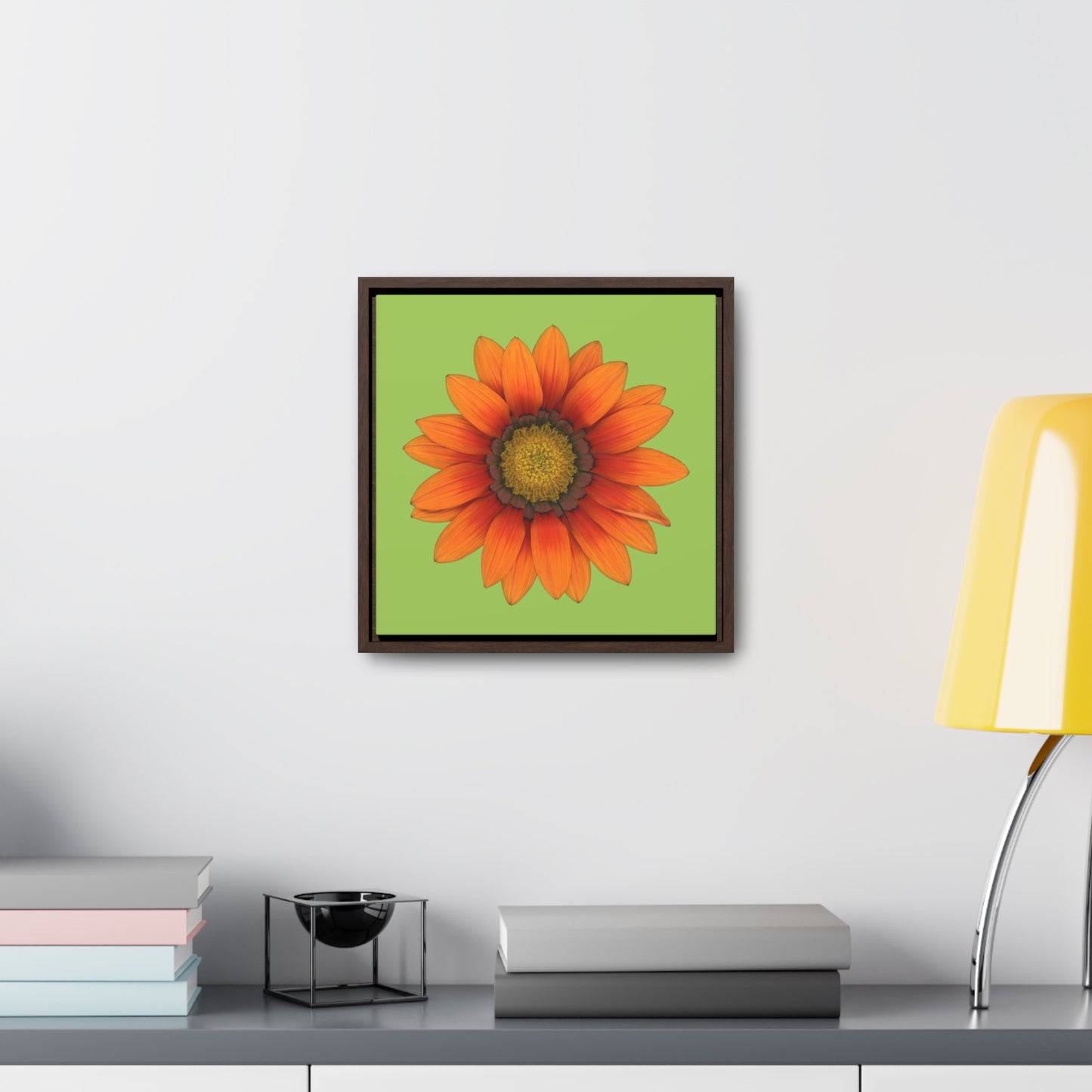 Gazania Flower Orange | Framed Canvas | Pistachio Green Background