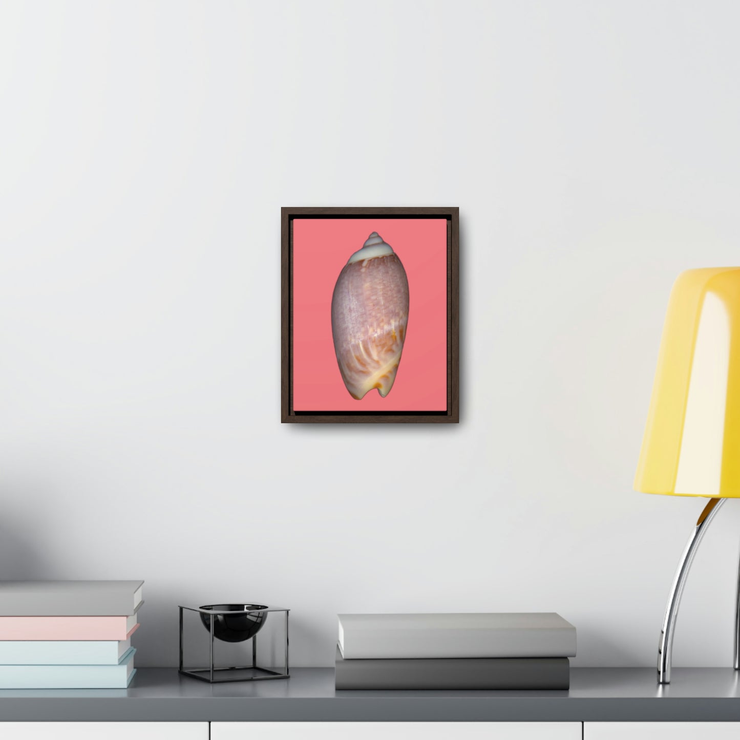 Olive Snail Shell Brown Dorsal | Framed Canvas | Salmon Background